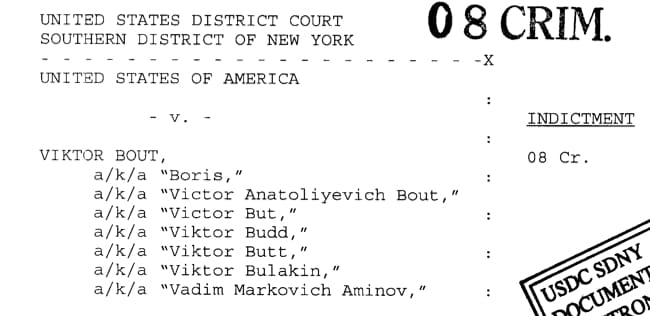 Bout Indictmnt Front page of indictment U.S. Govt v. Victor Bout