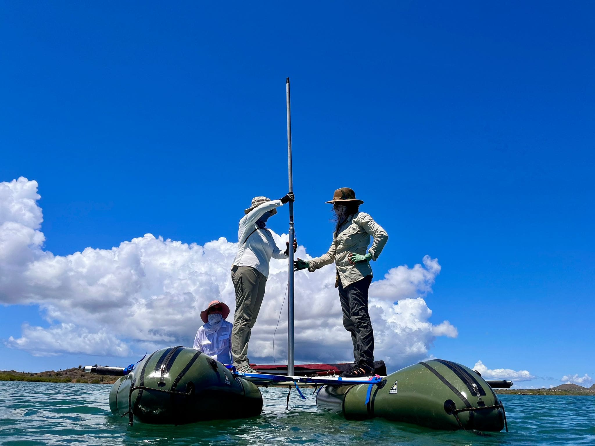 Hand coring on the platform in the bay (picture by Mike Ordemann)
